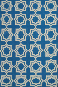 BLUE AND IVORY MOROCCAN HAND WOVEN DHURRIE by Imperial Knots - Image 1