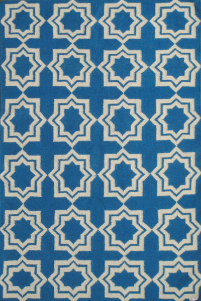 BLUE AND IVORY MOROCCAN HAND WOVEN DHURRIE