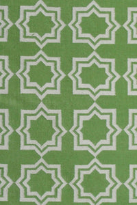 GREEN AND IVORY GEOMETRIC HAND WOVEN DHURRIE by Imperial Knots - Image 2