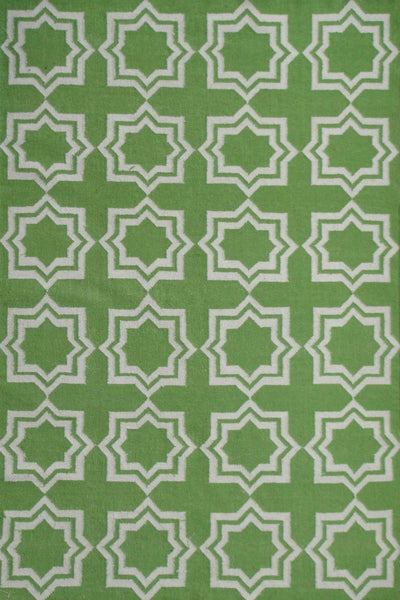 GREEN AND IVORY GEOMETRIC HAND WOVEN DHURRIE