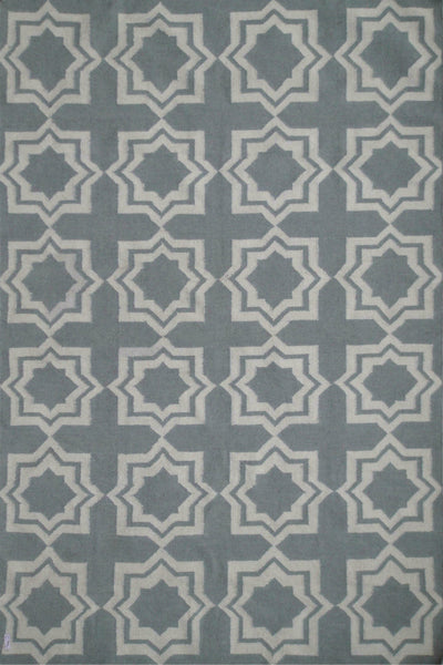 GREY AND IVORY GEOMETRIC HAND WOVEN DHURRIE