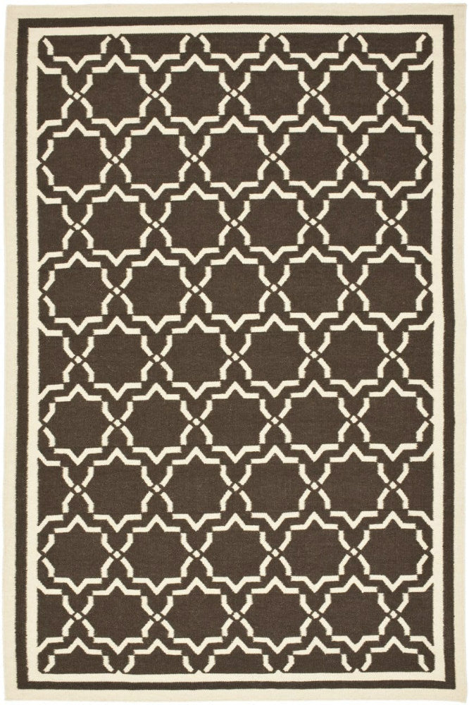 BROWN LATTICE GEOMETRIC HAND WOVEN DHURRIE - Imperial Knots
