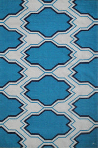 BLUE AND IVORY MOROCCAN HAND WOVEN DHURRIE by Imperial Knots - Image 1
