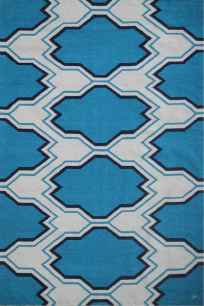 BLUE AND IVORY MOROCCAN HAND WOVEN DHURRIE