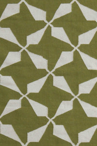 GREEN AND WHITE GEOMETRIC HAND WOVEN DHURRIE by Imperial Knots - Image 2