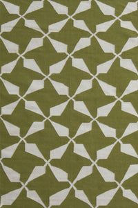 GREEN AND WHITE GEOMETRIC HAND WOVEN DHURRIE by Imperial Knots - Image 1
