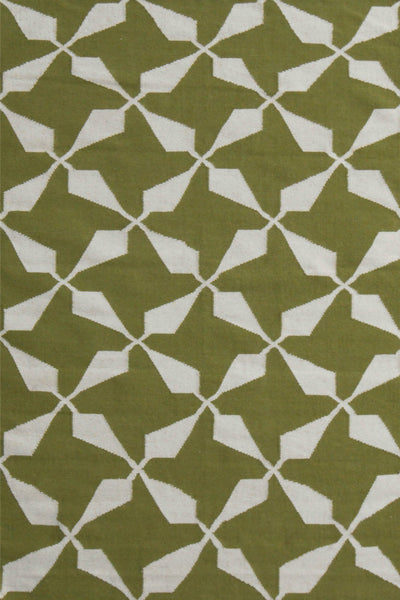 GREEN AND WHITE GEOMETRIC HAND WOVEN DHURRIE