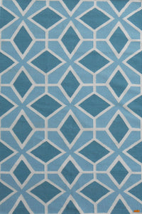 Blue and ivory trellis hand woven dhurrie wool hand-woven rug for bedroom