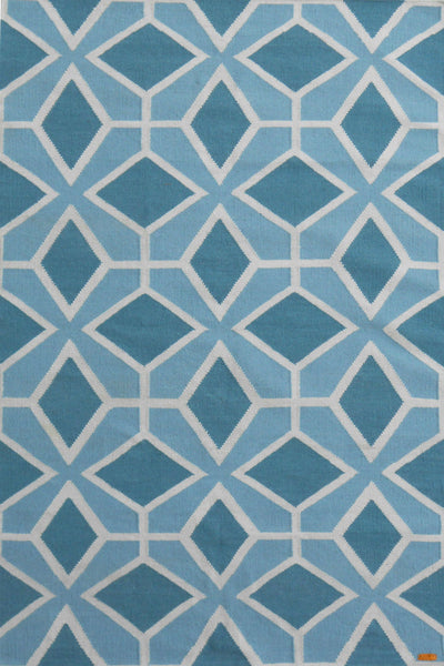 BLUE AND IVORY TRELLIS HAND WOVEN DHURRIE