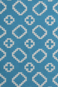 BLUE AND IVORY GEOMETRIC HAND WOVEN DHURRIE by Imperial Knots - Image 2