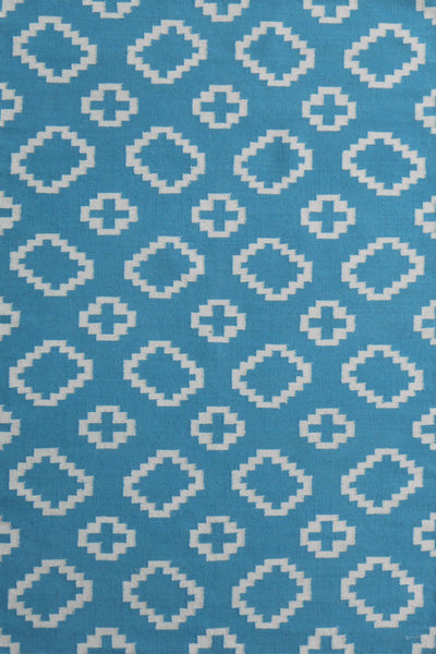 BLUE AND IVORY GEOMETRIC HAND WOVEN DHURRIE