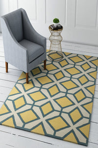 YELLOW IVORY TRELLIS HAND WOVEN DHURRIE by Imperial Knots - Image 2