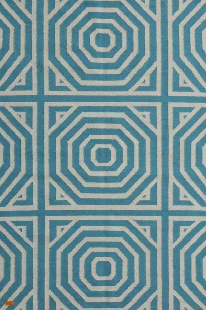 BLUE IVORY TRELLIS HAND WOVEN DHURRIE