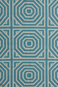 BLUE IVORY TRELLIS HAND WOVEN DHURRIE by Imperial Knots - Image 1