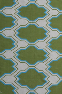 GREEN AND IVORY GEOMETRIC HAND WOVEN DHURRIE by Imperial Knots - Image 1
