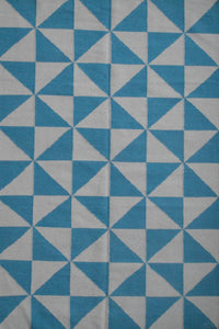BLUE AND WHITE GEOMETRIC HAND WOVEN DHURRIE by Imperial Knots - Image 1