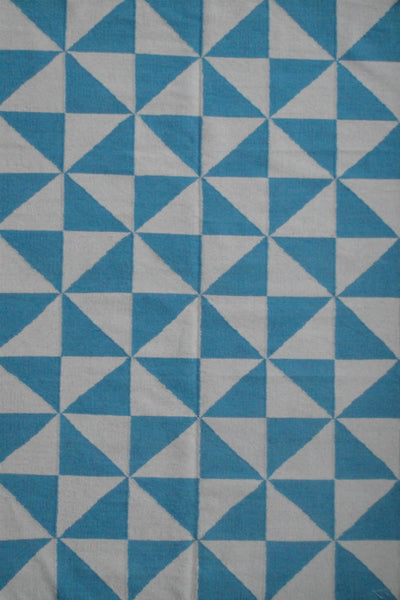 BLUE AND WHITE GEOMETRIC HAND WOVEN DHURRIE