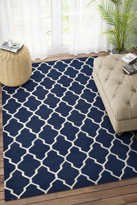 BLUE AND WHITE MOROCCAN HAND WOVEN DHURRIE by Imperial Knots - Image 2