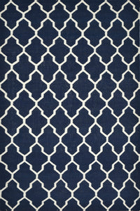 BLUE AND WHITE MOROCCAN HAND WOVEN DHURRIE by Imperial Knots - Image 1