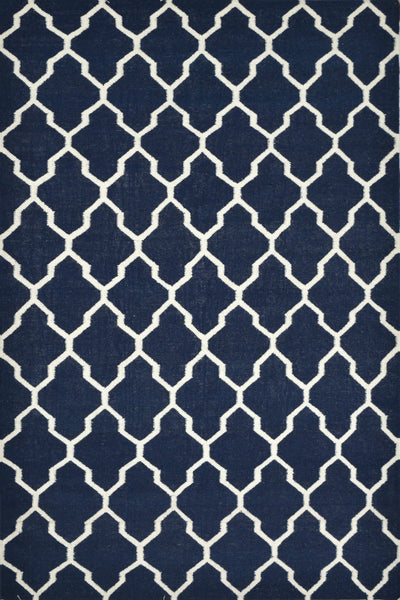 BLUE AND WHITE MOROCCAN HAND WOVEN DHURRIE