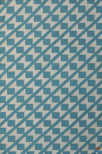 Blue and white geometric hand woven dhurrie wool hand-woven rug for bedroom