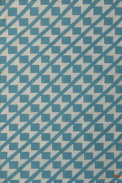 BLUE AND WHITE GEOMETRIC HAND WOVEN DHURRIE