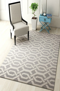 GREY AND IVORY LINKS HAND WOVEN DHURRIE by Imperial Knots - Image 2