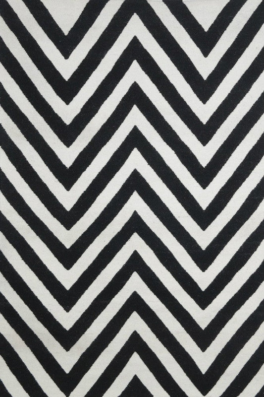 BLACK AND WHITE CHEVRON HAND WOVEN DHURRIE by Imperial Knots - Image 1