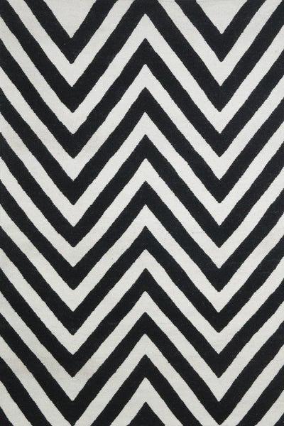 BLACK AND WHITE CHEVRON HAND WOVEN DHURRIE
