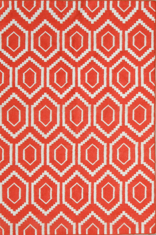 RED AND WHITE GEOMETRIC HAND WOVEN DHURRIE