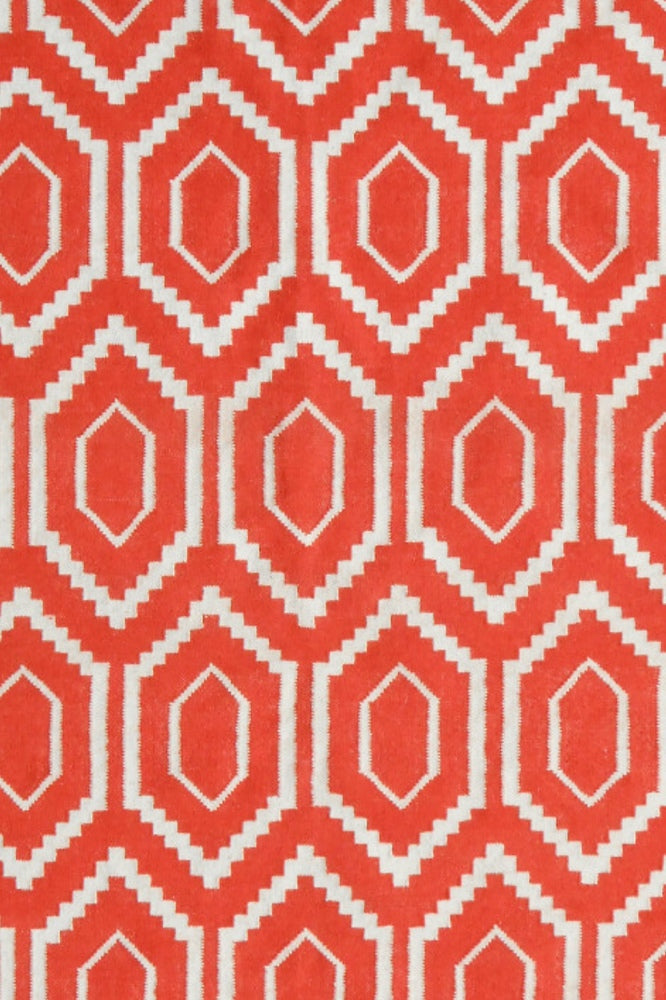 RED AND WHITE GEOMETRIC HAND WOVEN DHURRIE