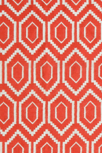 RED AND WHITE GEOMETRIC HAND WOVEN DHURRIE by Imperial Knots - Image 2