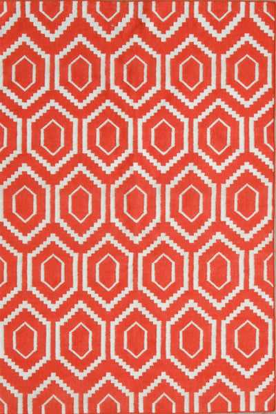 RED AND WHITE GEOMETRIC HAND WOVEN DHURRIE