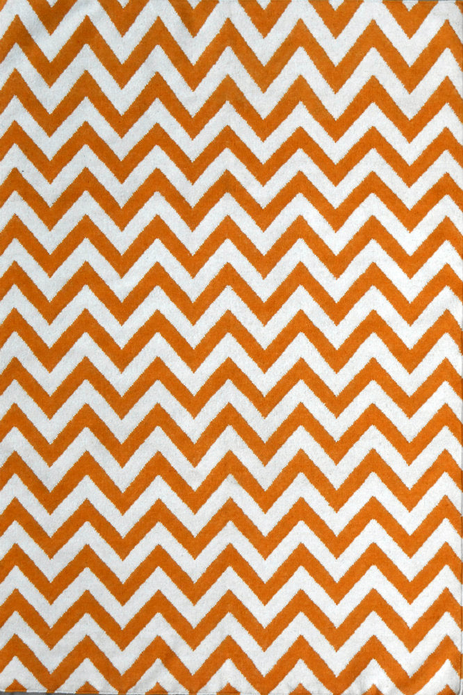ORANGE AND IVORY CHEVRON HAND WOVEN DHURRIE