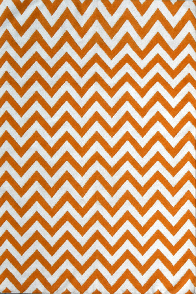 ORANGE AND IVORY CHEVRON HAND WOVEN DHURRIE