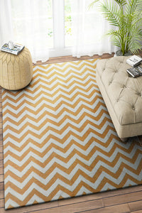 ORANGE AND IVORY CHEVRON HAND WOVEN DHURRIE by Imperial Knots - Image 2