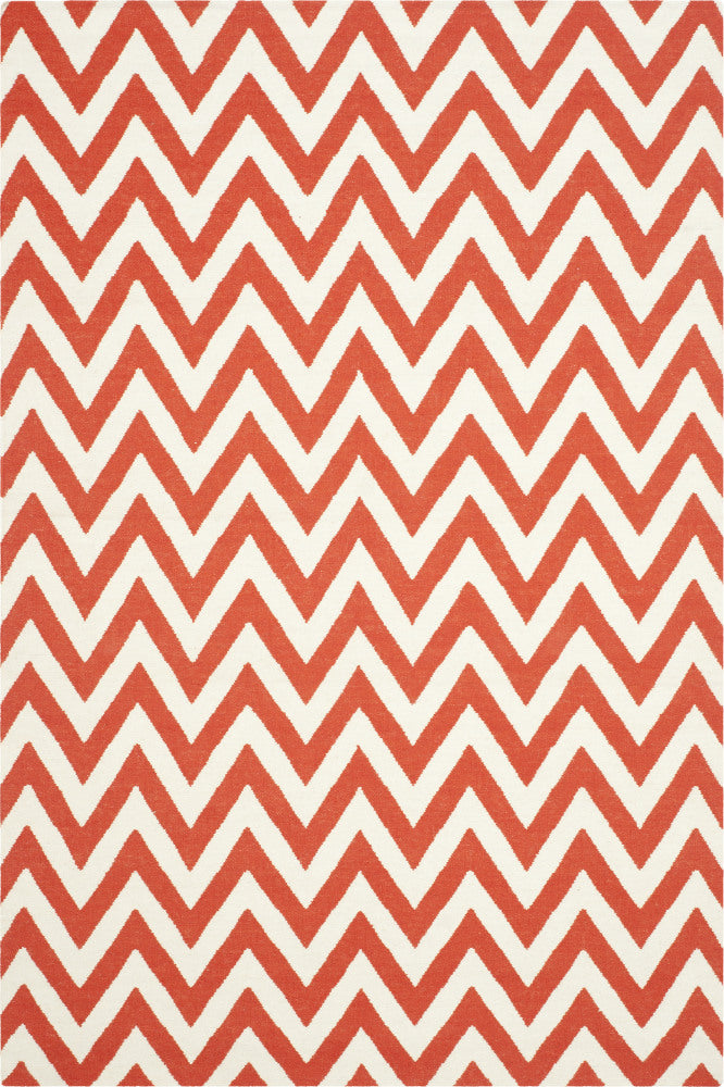 RED AND WHITE CHEVRON HAND WOVEN DHURRIE