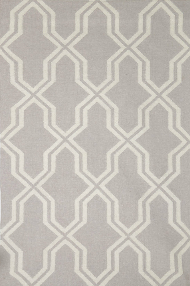 GREY AND IVORY TRELLIS HAND WOVEN DHURRIE