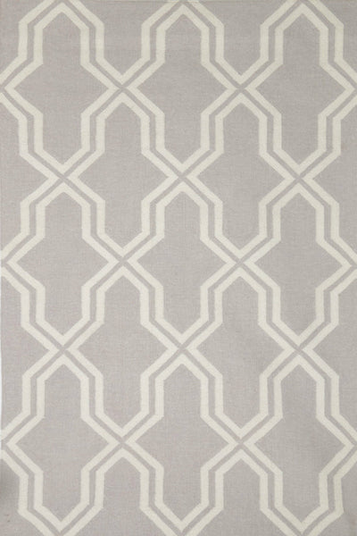 GREY AND IVORY TRELLIS HAND WOVEN DHURRIE