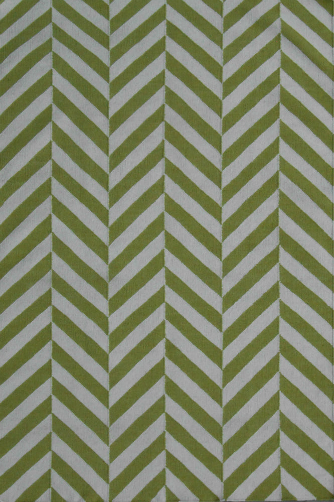 GREEN AND IVORY CHEVRON HAND WOVEN DHURRIE