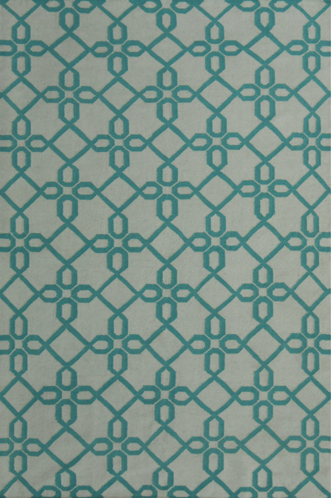 BLUE AND IVORY GEOMETRIC HAND WOVEN DHURRIE