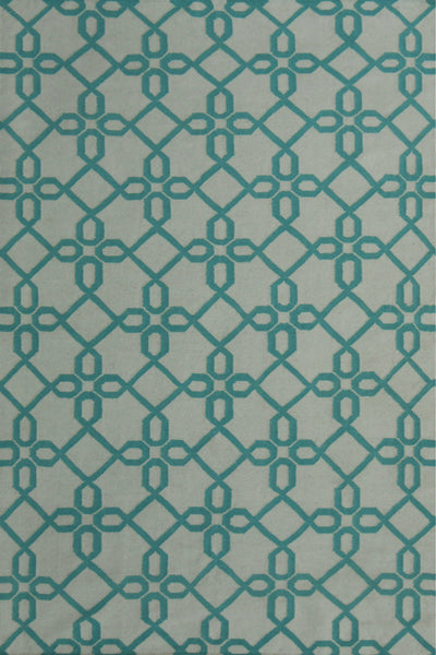 BLUE AND IVORY GEOMETRIC HAND WOVEN DHURRIE
