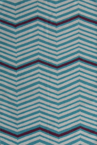 BLUE AND IVORY CHEVRON HAND WOVEN DHURRIE by Imperial Knots - Image 1