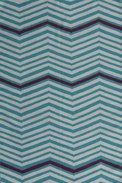 BLUE AND IVORY CHEVRON HAND WOVEN DHURRIE
