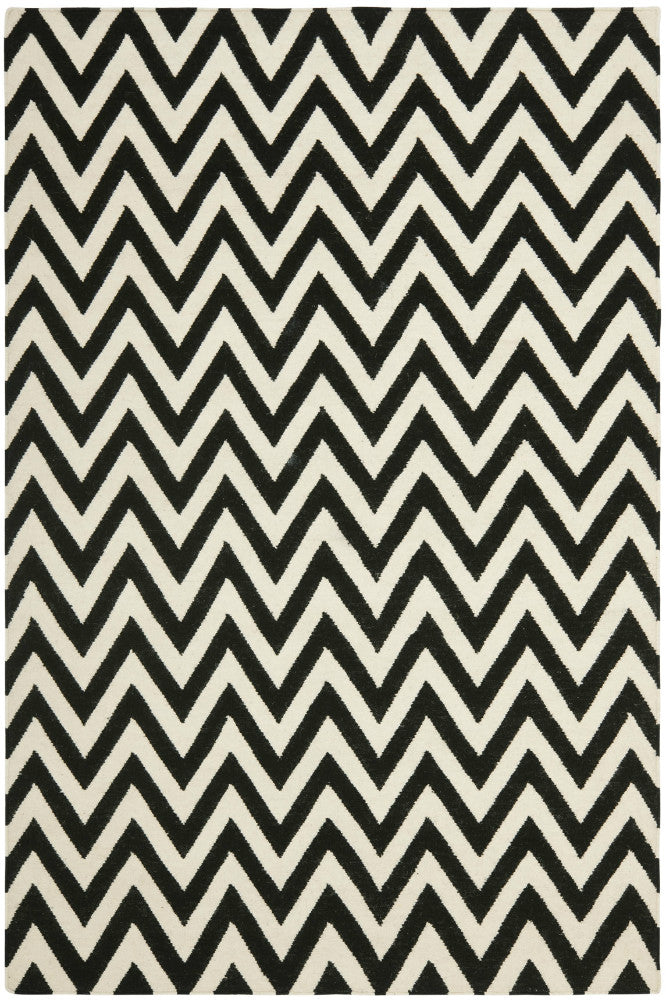 BLACK AND IVORY CHEVRON HAND WOVEN DHURRIE - Imperial Knots