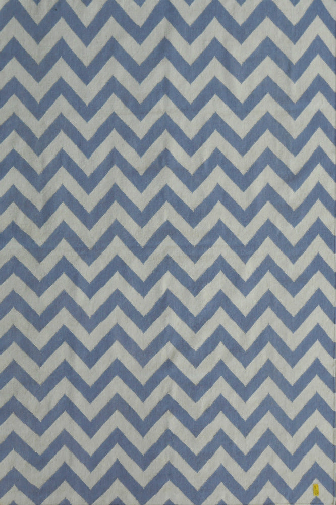 BLUE AND IVORY CHEVRON HAND WOVEN DHURRIE