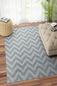 POWDER BLUE AND IVORY CHEVRON HAND WOVEN DHURRIE by Imperial Knots - Image 2