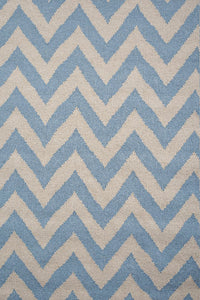 POWDER BLUE AND IVORY CHEVRON HAND WOVEN DHURRIE by Imperial Knots - Image 3