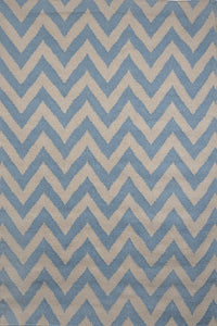Powder blue and ivory chevron hand woven dhurrie wool hand-woven rug for