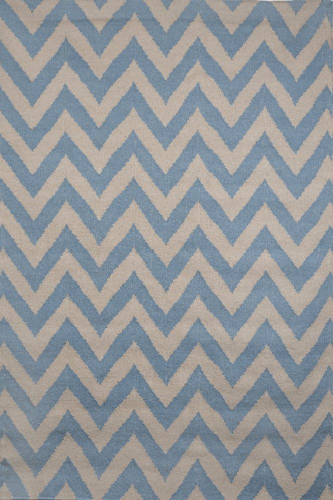 POWDER BLUE AND IVORY CHEVRON HAND WOVEN DHURRIE